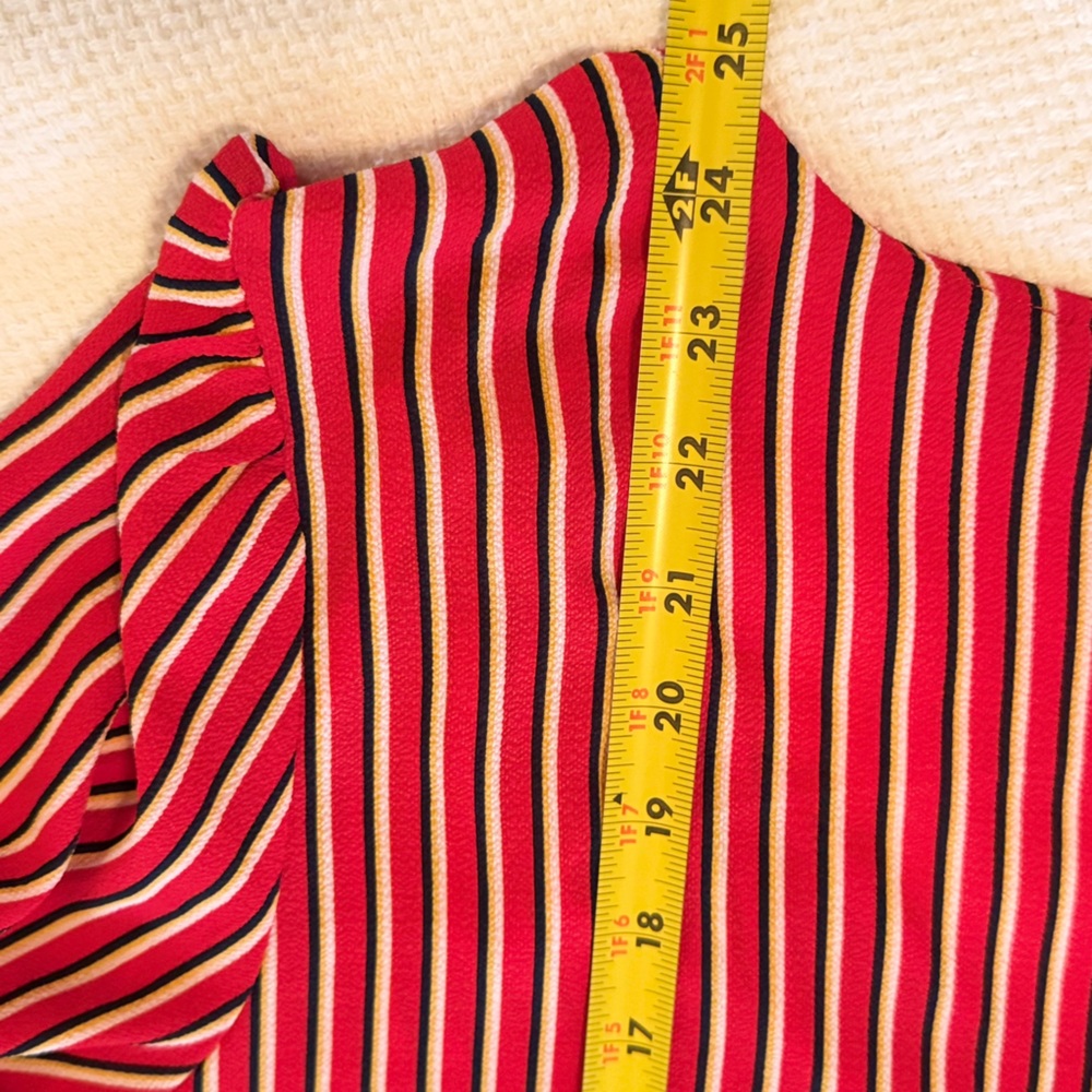 HINGE Striped Wrap Blouse Tie Bow Waist Red & White Stripe Puff Long Sleeve Top - Picture 13 of 16